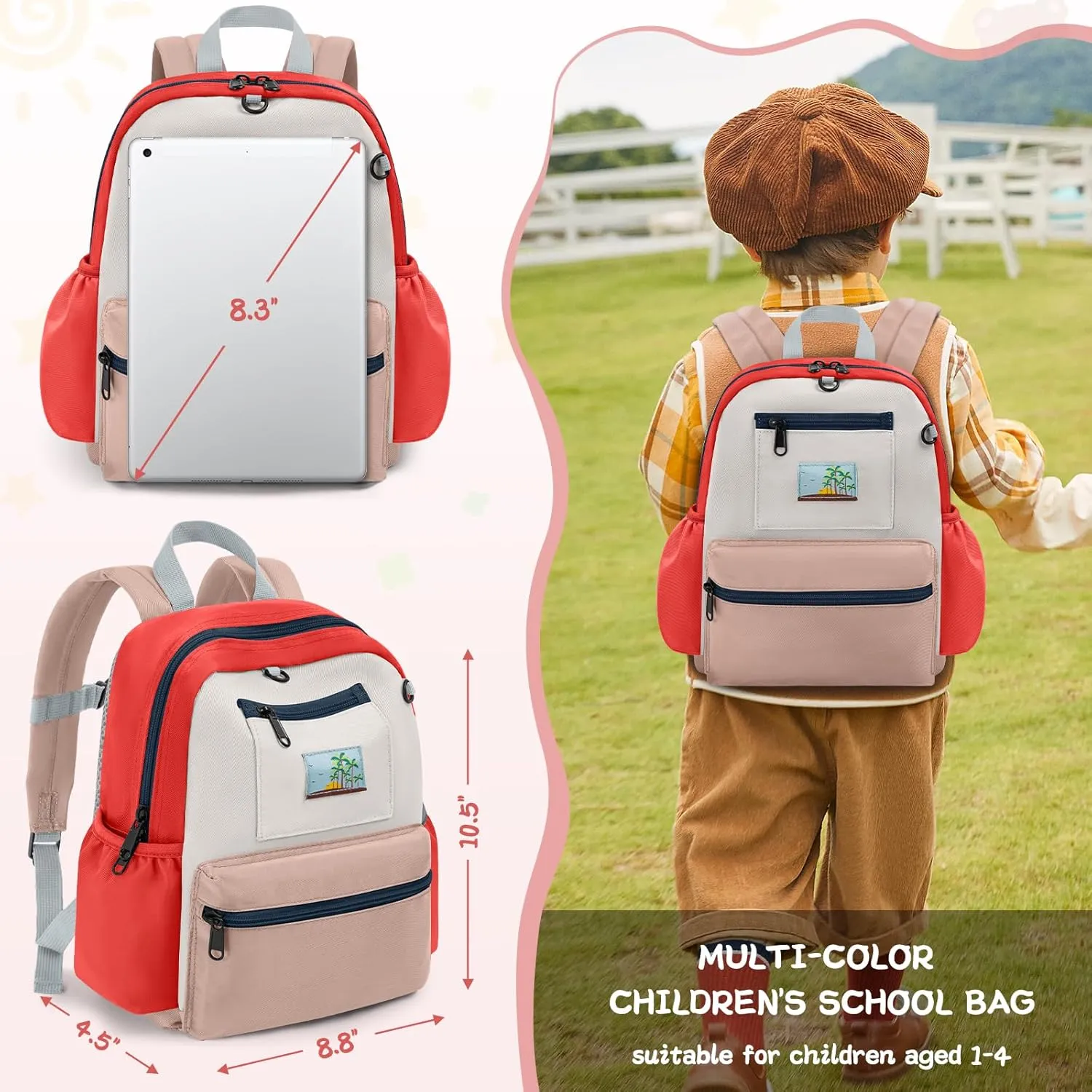 Toddler Backpack For Boys Girls 2-5, Preschool Kindergarten Backpack, Preschool Mini Backpacks For School & Travel, Beige