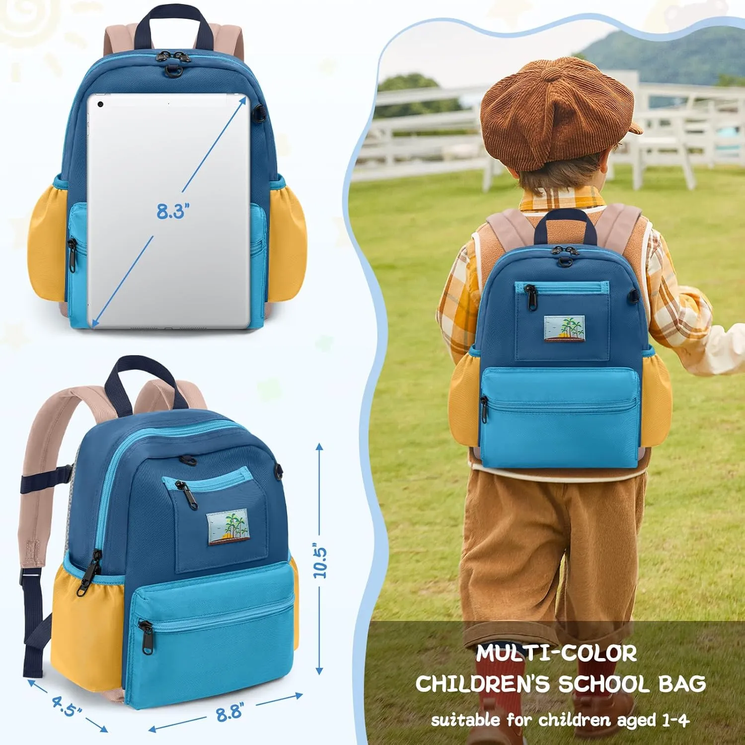 Toddler Backpack For Boys Girls 2-5, Preschool Kindergarten Backpack, Preschool Mini Backpacks For School & Travel, Navy Blue Green