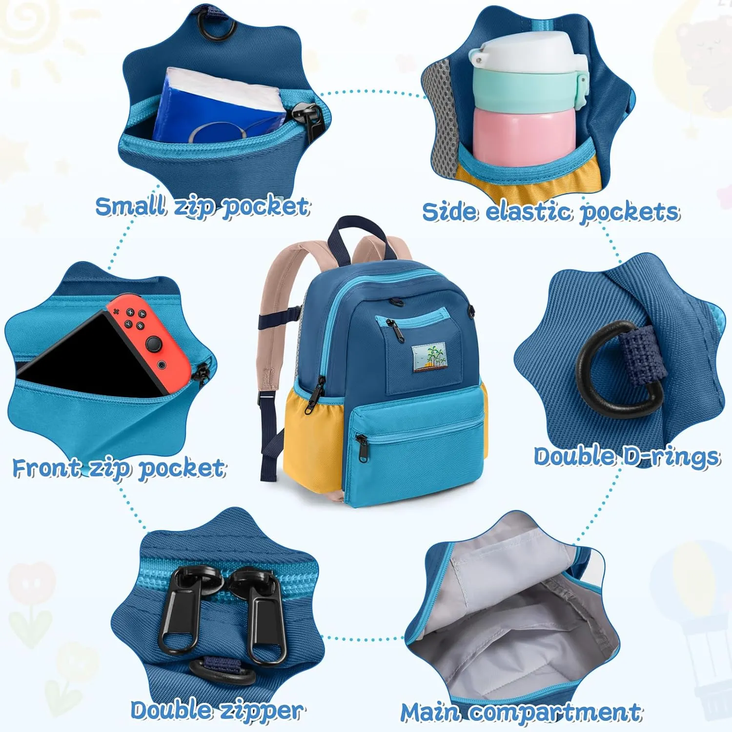 Toddler Backpack For Boys Girls 2-5, Preschool Kindergarten Backpack, Preschool Mini Backpacks For School & Travel, Navy Blue Green