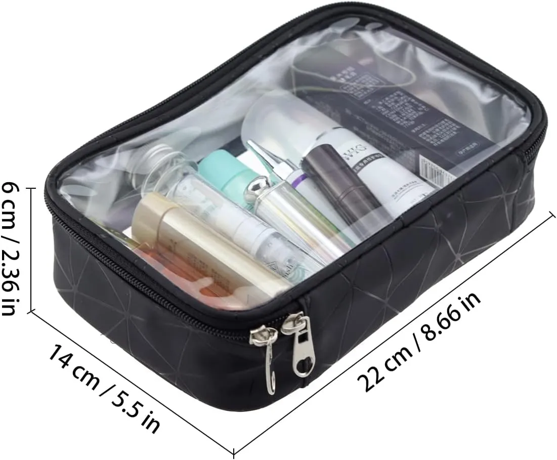 Toiletry Bag Clear Cosmetic Organizer Travel Portable Makeup Bag TSA Airport Carry-On Storage Pouch for Women Men (Black)