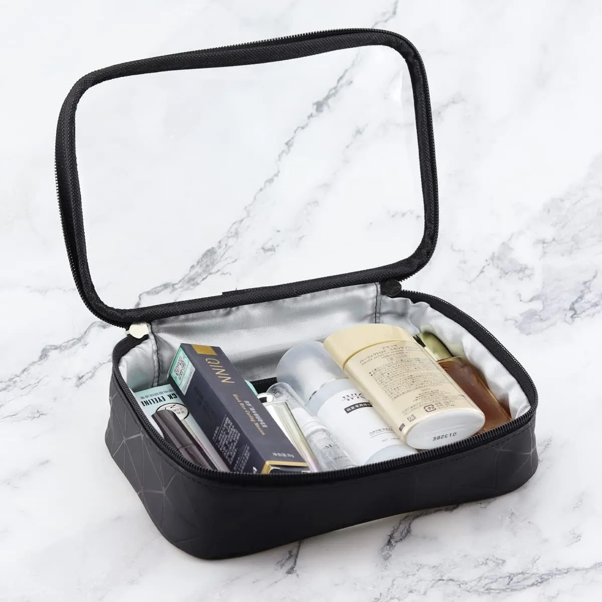Toiletry Bag Clear Cosmetic Organizer Travel Portable Makeup Bag TSA Airport Carry-On Storage Pouch for Women Men (Black)