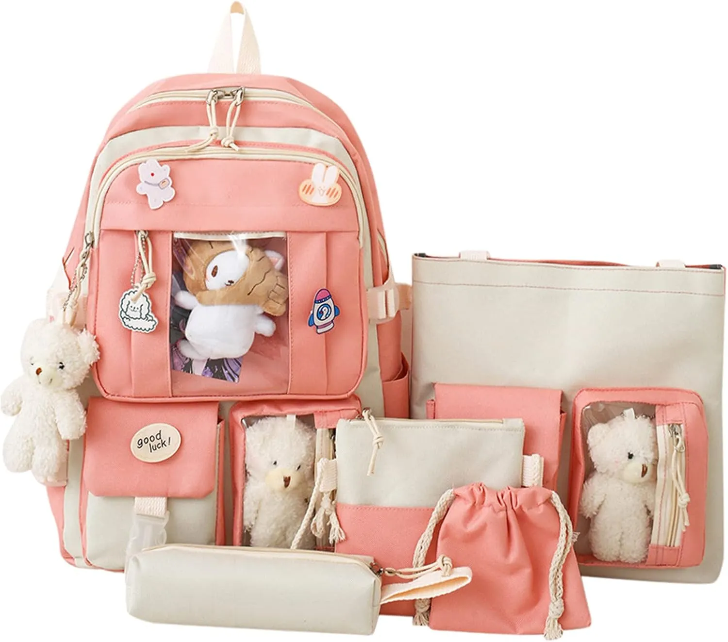 Tote Bag For Women 5Pc Starts Season Women Girl Student Bag Canvas Cartoon Backpack Hand Bag Crossbody Bag X