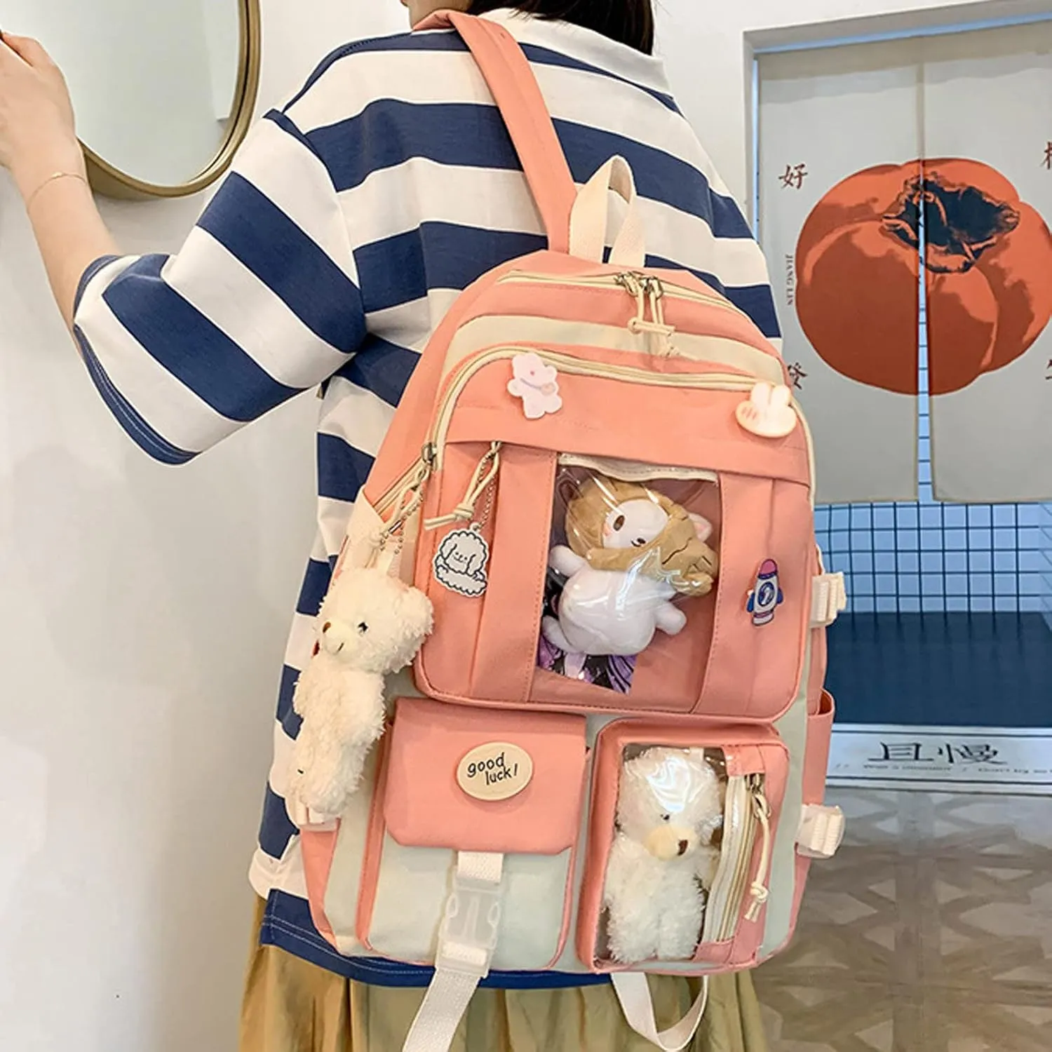 Tote Bag For Women 5Pc Starts Season Women Girl Student Bag Canvas Cartoon Backpack Hand Bag Crossbody Bag X