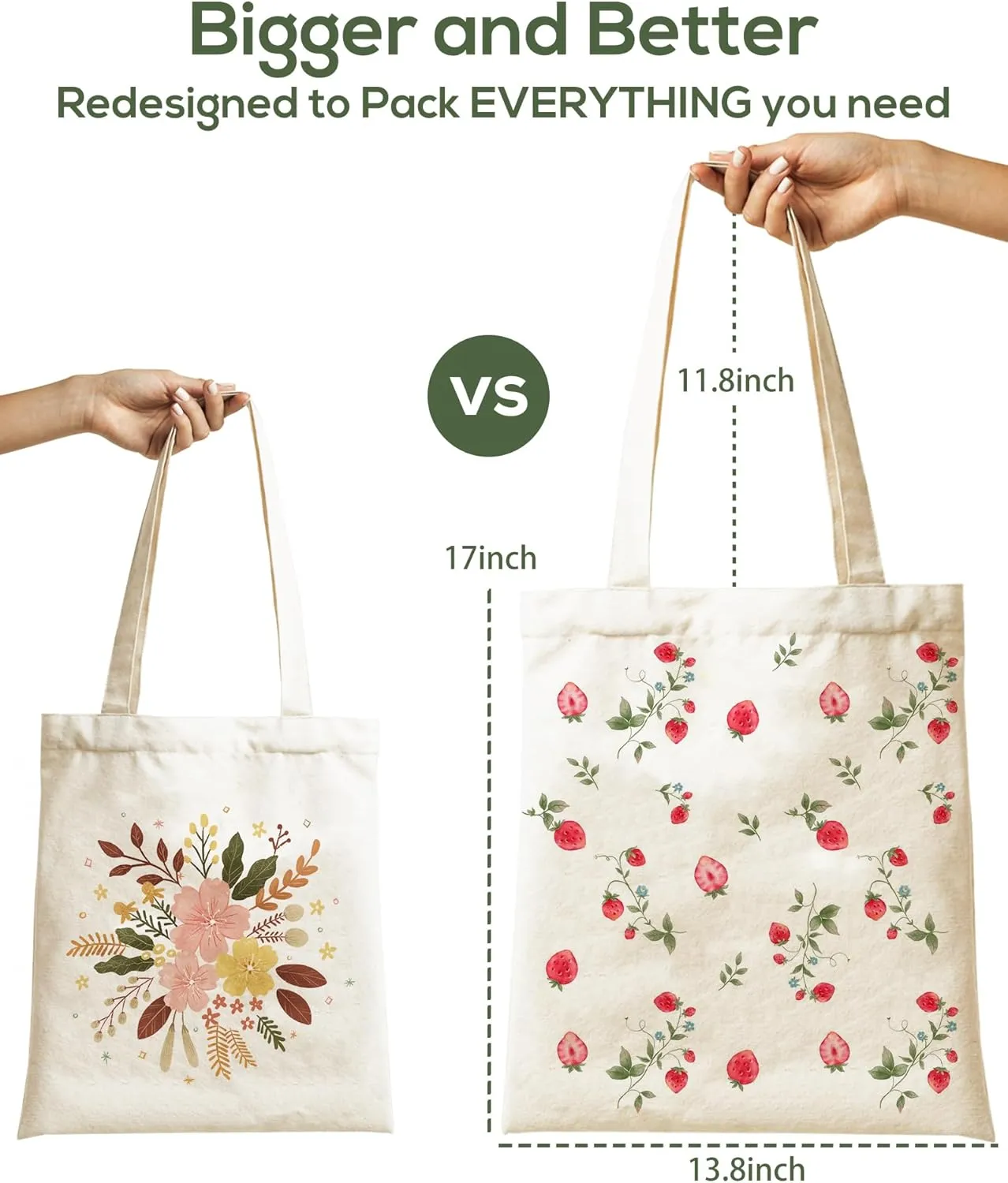 Tote Bag for Women, Large Two Sided Printing Tote Bags with Zipper, Cute Aesthetic Floral Canvas Tote with Pocket