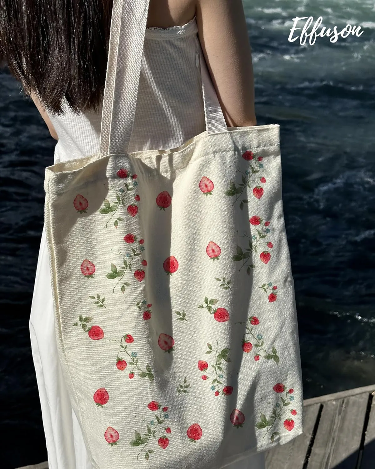 Tote Bag for Women, Large Two Sided Printing Tote Bags with Zipper, Cute Aesthetic Floral Canvas Tote with Pocket