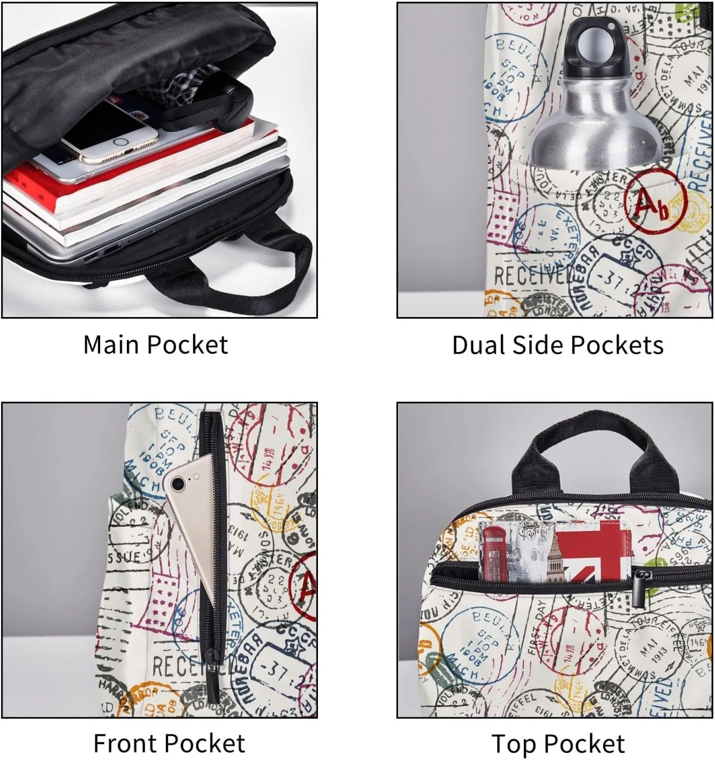 Travel Backpack for Women Men Stamps Laptop Backpack Casual Daypack Backpacks