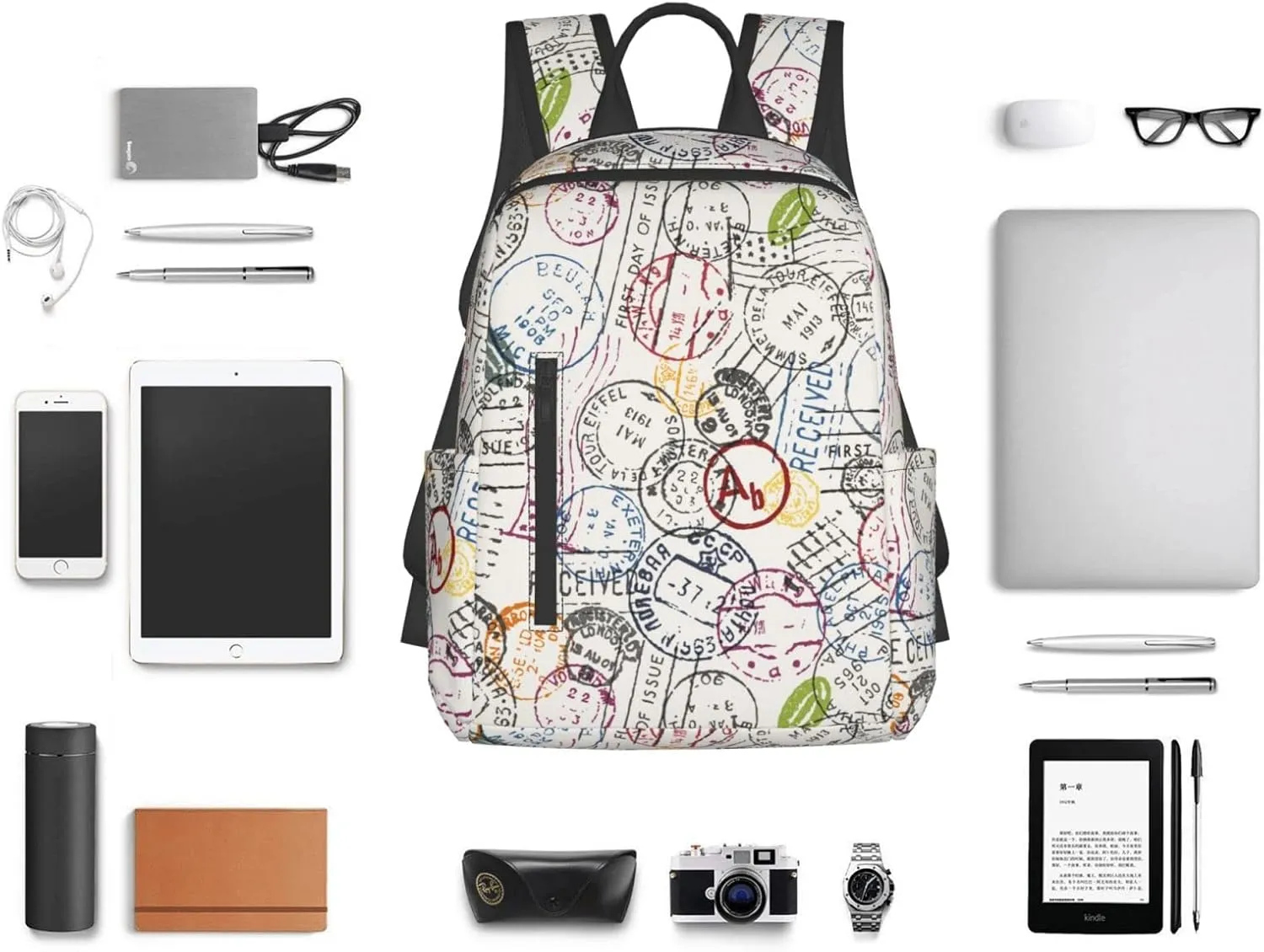 Travel Backpack for Women Men Stamps Laptop Backpack Casual Daypack Backpacks