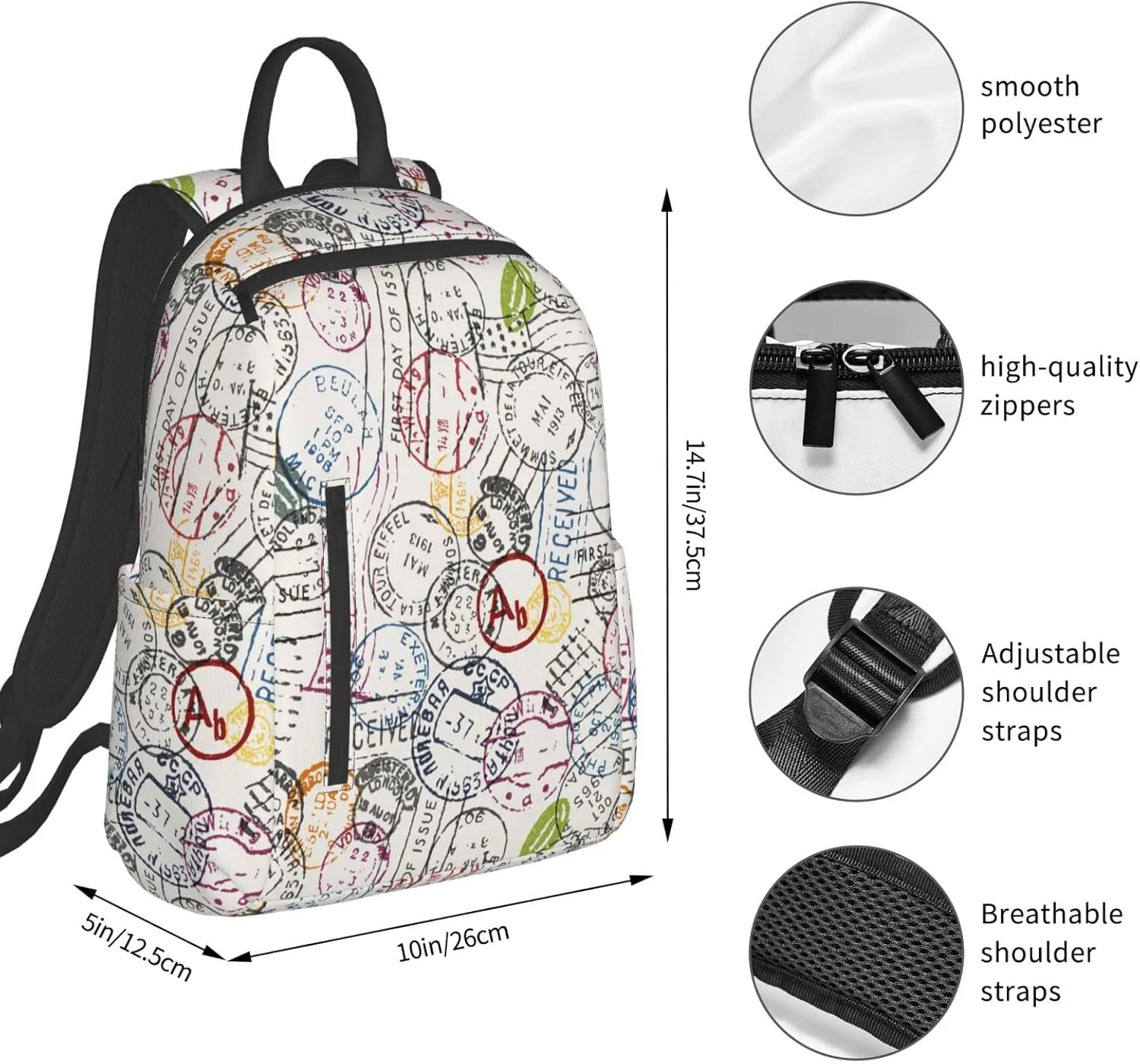 Travel Backpack for Women Men Stamps Laptop Backpack Casual Daypack Backpacks