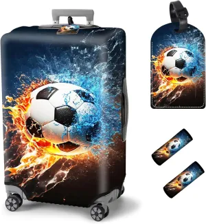 Travel Luggage Cover Suitcase Protector, Zipper Luggage Cover for 18-21 Inch Suitcase, Foldable & Washable Luggage Cover with Luggage Tag & Luggage Handle Wrap Travel Accessories, Soccer