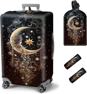 Travel Luggage Cover Suitcase Protector, Zipper Luggage Cover for 22-24 Inch Suitcase, Foldable & Washable Luggage Cover with Luggage Tag & Luggage Handle Wrap Travel Accessories, Moon Smile Face
