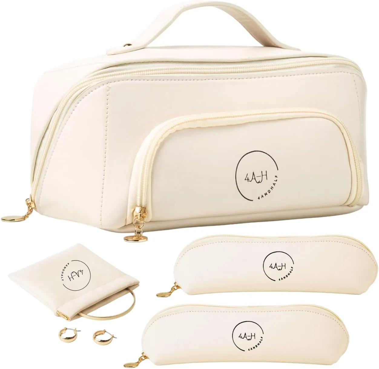 Travel makeup Bag cosmetic organizer Set for Women Pu leather Large Capacity Divider Portable Toiletry Bag 2 Brush Holders Waterproof Jewelry Pouch portable toiletries accessories brush case