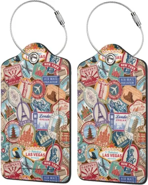 Travel Vacation Luggage Tags for Suitcases Set of 2 Leather Stainless Steel Loop Label Tag for Travel Bag