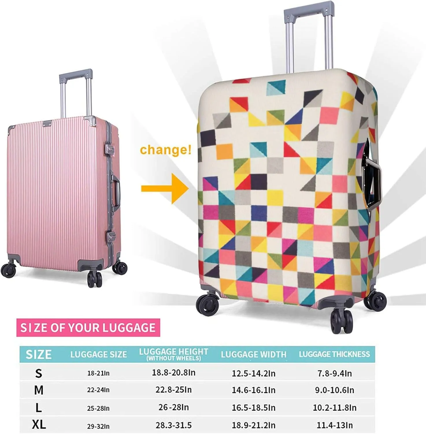Triangle Geometric Print Washable Suitcase Cover Protective Luggage Cover Anti Scratch Travel Gear Protector
