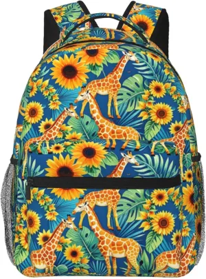 Tropical Palm Leaf Giraffe Sunflower Backpack Adjustable Shoulder Bag 15 Inch Laptop Backpacks for Travel Hiking Outdoor