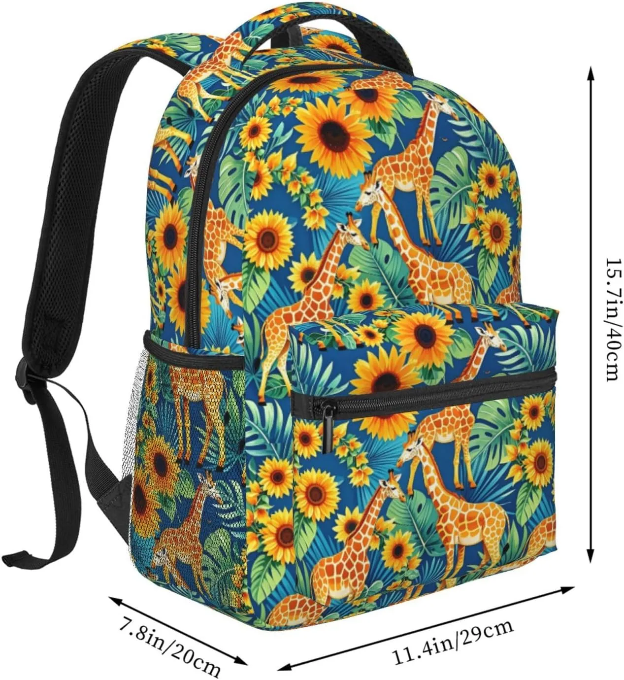 Tropical Palm Leaf Giraffe Sunflower Backpack Adjustable Shoulder Bag 15 Inch Laptop Backpacks for Travel Hiking Outdoor