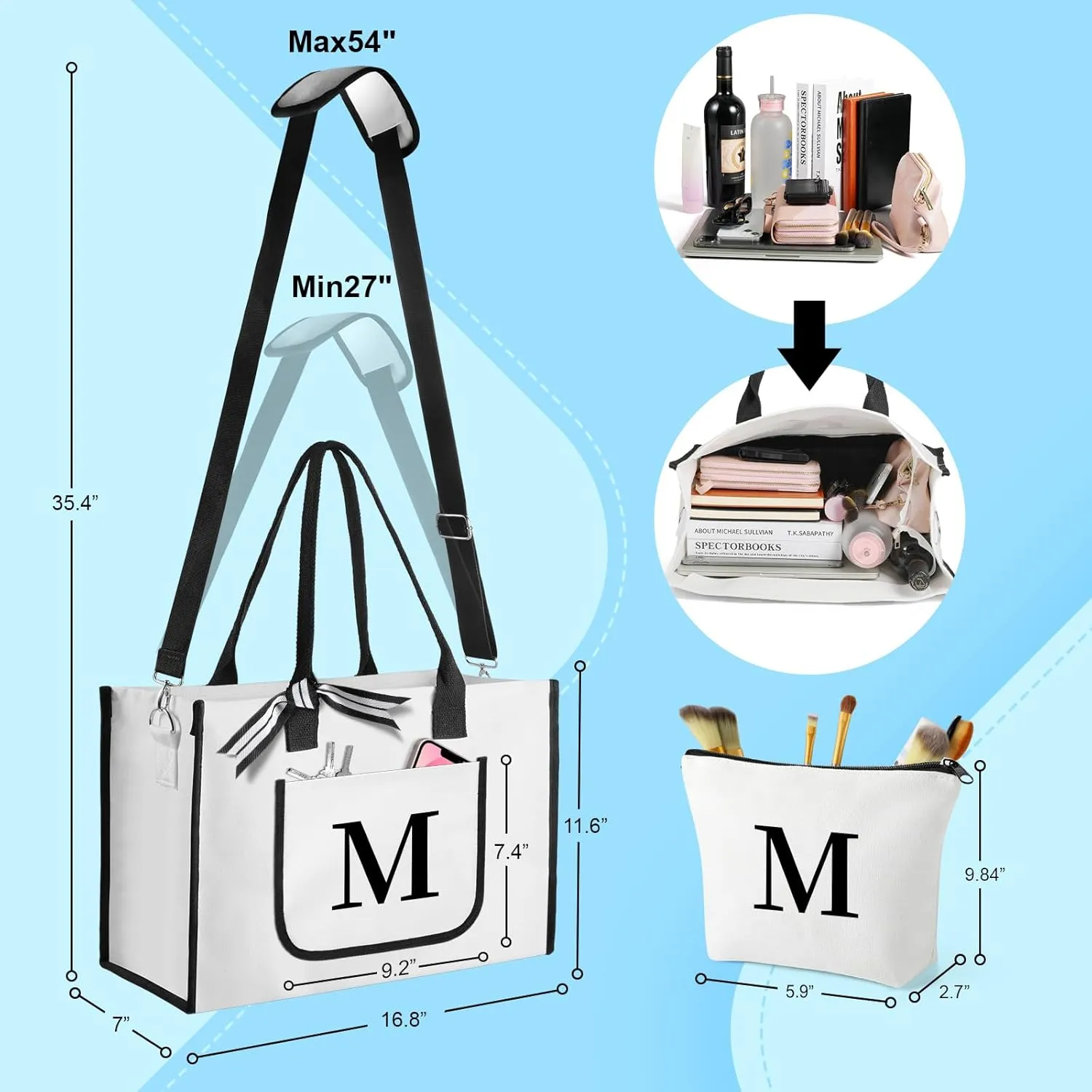TRSODD Christmas & Mom Gifts: Beach Bags w/ Inner & Front Pocket, Shoulder Strap, Gift Box