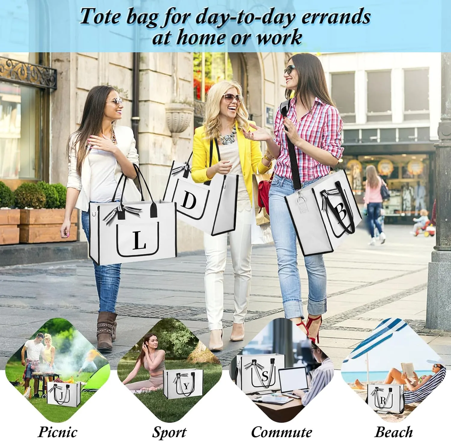 TRSODD Christmas & Mom Gifts: Beach Bags w/ Inner & Front Pocket, Shoulder Strap, Gift Box