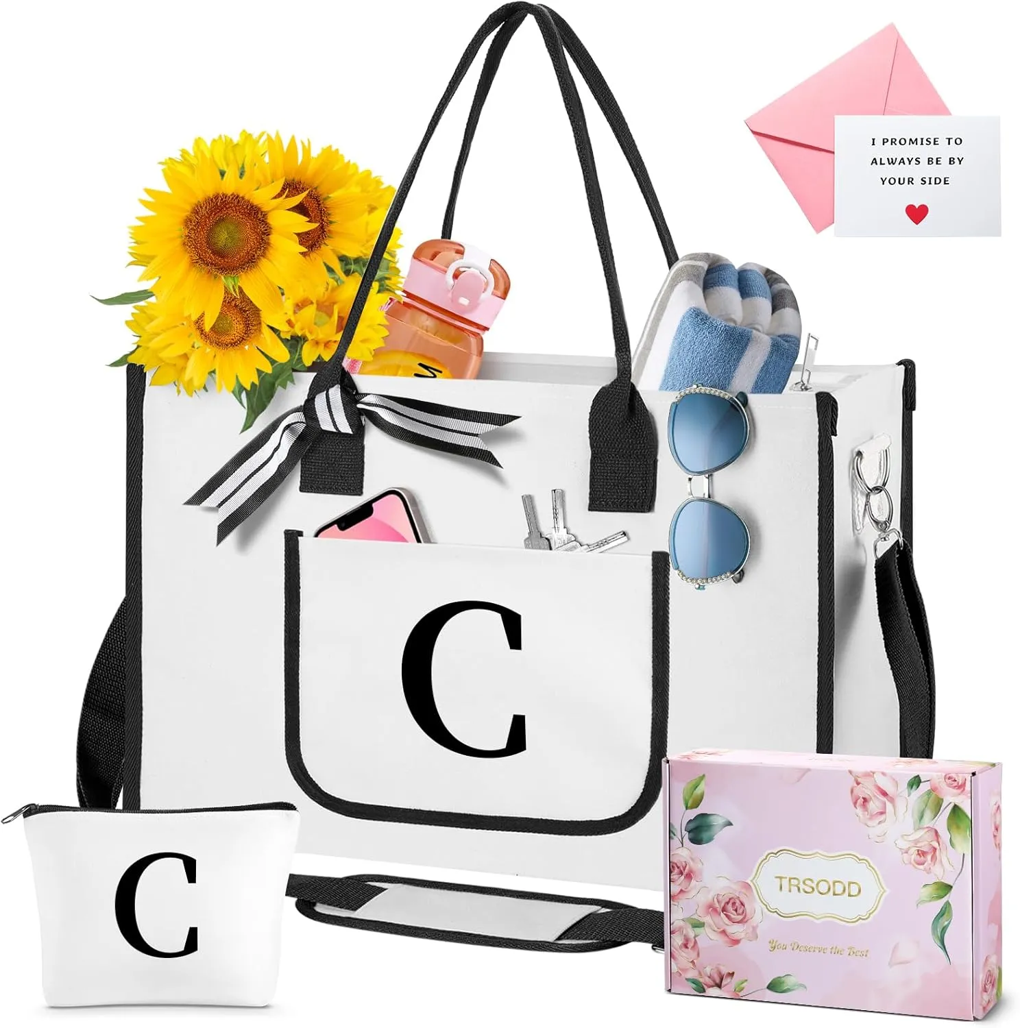 TRSODD Christmas & Mom Gifts: Beach Bags w/ Inner & Front Pocket, Shoulder Strap, Gift Box