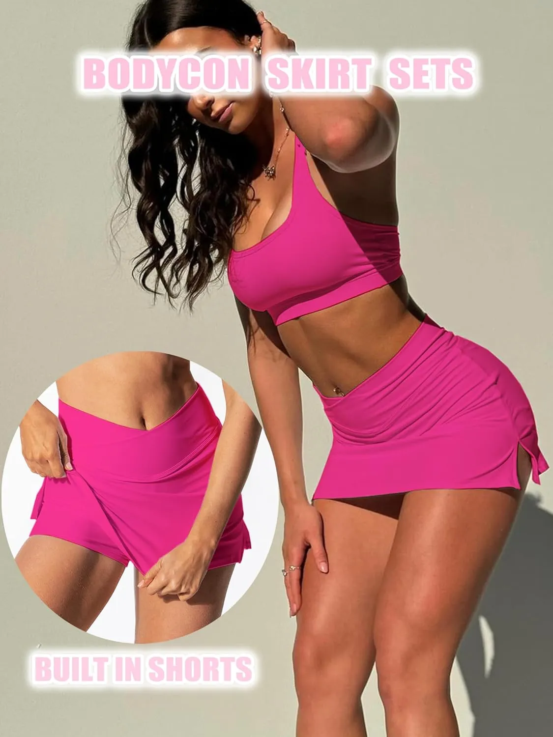 Two Piece Tennis Skirt Sets for Women 2 Piece Mini Skirt Set Going Out Golf Skort Athletic Skirt Pickleball Outfit