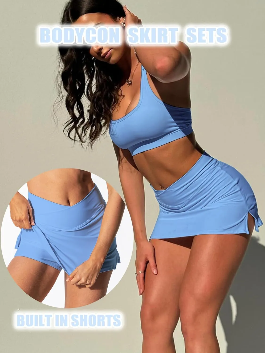 Two Piece Tennis Skirt Sets for Women 2 Piece Mini Skirt Set Going Out Golf Skort Athletic Skirt Pickleball Outfit