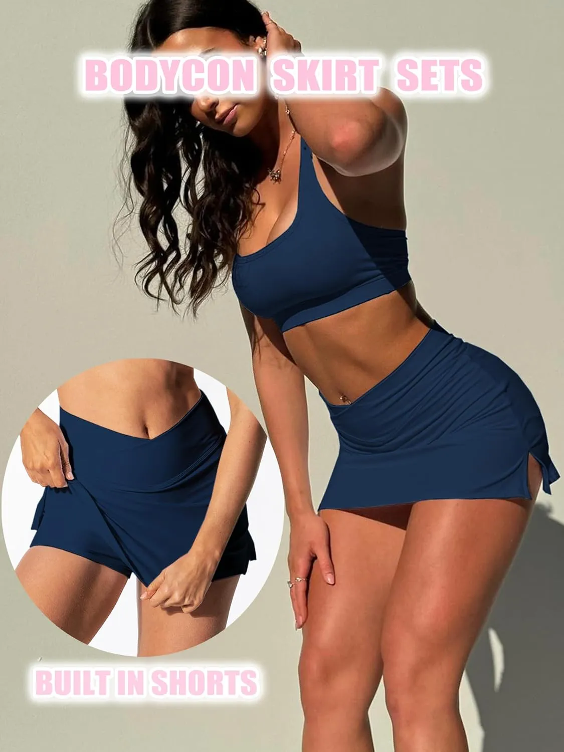 Two Piece Tennis Skirt Sets for Women 2 Piece Mini Skirt Set Going Out Golf Skort Athletic Skirt Pickleball Outfit