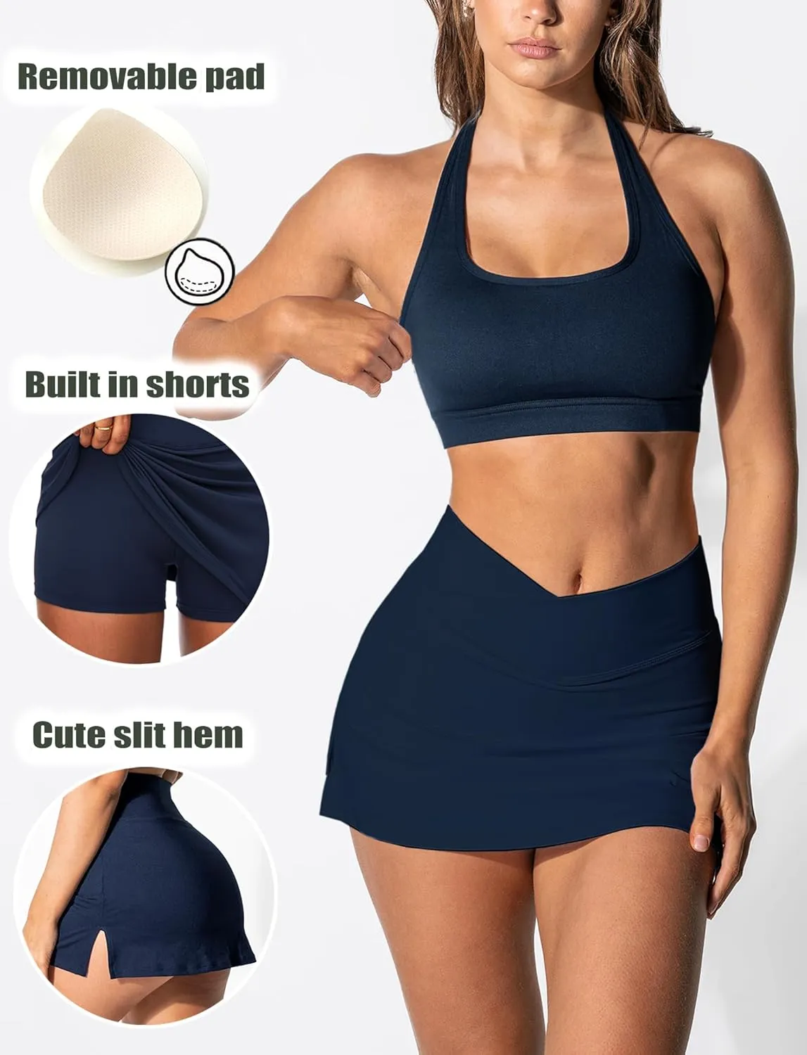 Two Piece Tennis Skirt Sets for Women 2 Piece Mini Skirt Set Going Out Golf Skort Athletic Skirt Pickleball Outfit