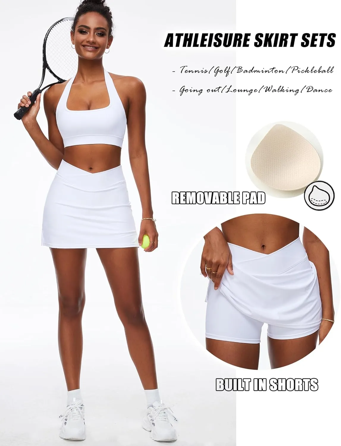 Two Piece Tennis Skirt Sets for Women 2 Piece Mini Skirt Set Going Out Golf Skort Athletic Skirt Pickleball Outfit