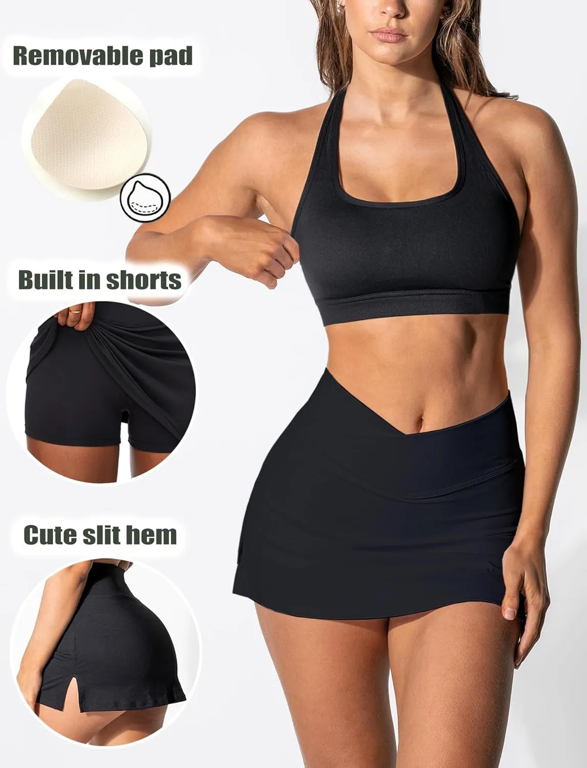 Two Piece Tennis Skirt Sets for Women 2 Piece Mini Skirt Set Going Out Golf Skort Athletic Skirt Pickleball Outfit