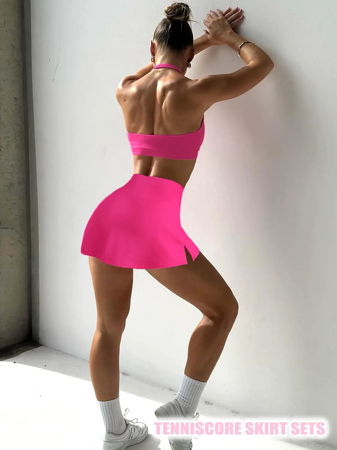 Two Piece Tennis Skirt Sets for Women 2 Piece Mini Skirt Set Going Out Golf Skort Athletic Skirt Pickleball Outfit