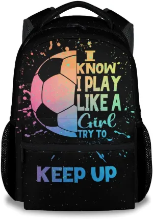 UNIKITTY Kids Backpack for Girls, Soccer Backpack for Elementary Middle School, 17" School Backpack for Teen, Black Cute Large Capacity Bookbag with Adjustable Straps