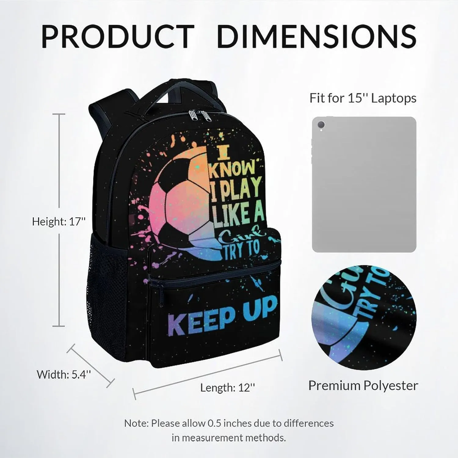 UNIKITTY Kids Backpack for Girls, Soccer Backpack for Elementary Middle School, 17" School Backpack for Teen, Black Cute Large Capacity Bookbag with Adjustable Straps