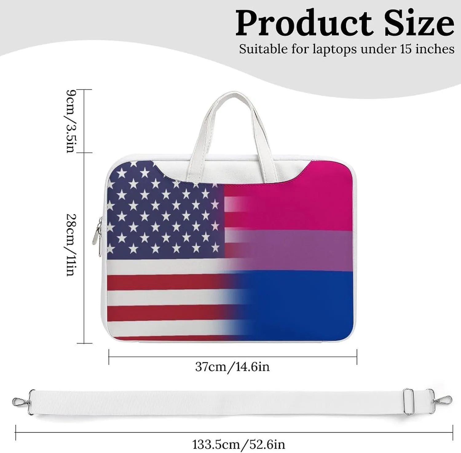 U.S.A. Bisexual Proud Flag Leather Bag Laptop Case Slim Water Resistant Computer Bags with Handle Briefcase for Work