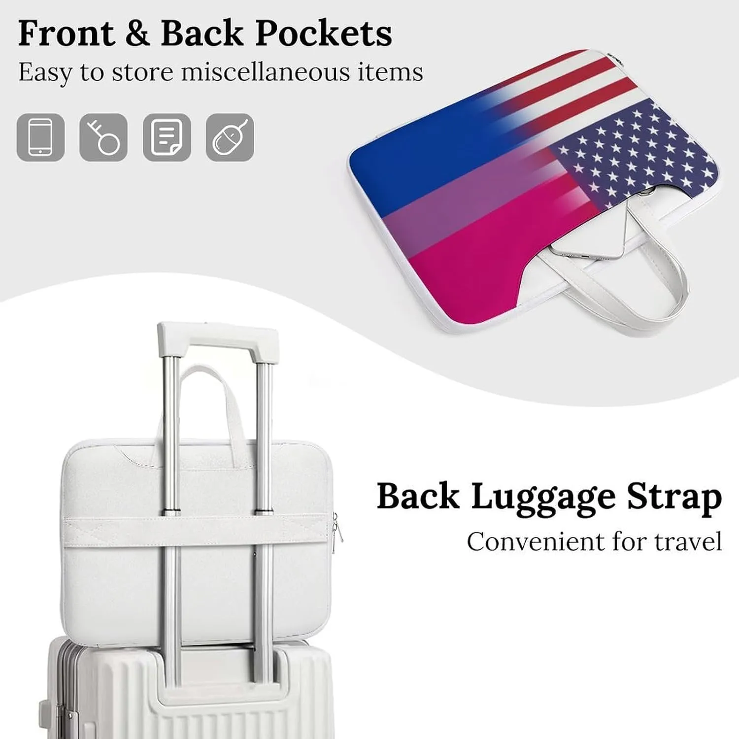 U.S.A. Bisexual Proud Flag Leather Bag Laptop Case Slim Water Resistant Computer Bags with Handle Briefcase for Work