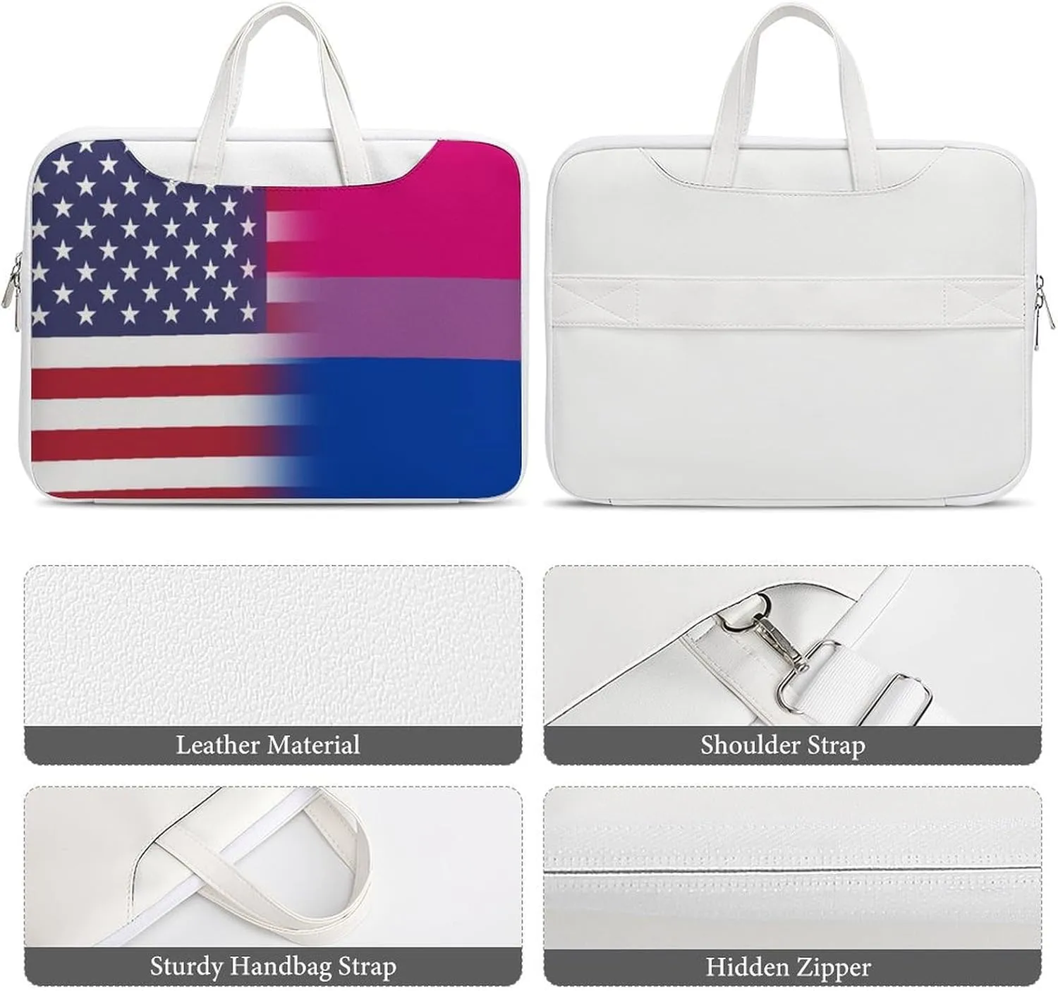 U.S.A. Bisexual Proud Flag Leather Bag Laptop Case Slim Water Resistant Computer Bags with Handle Briefcase for Work