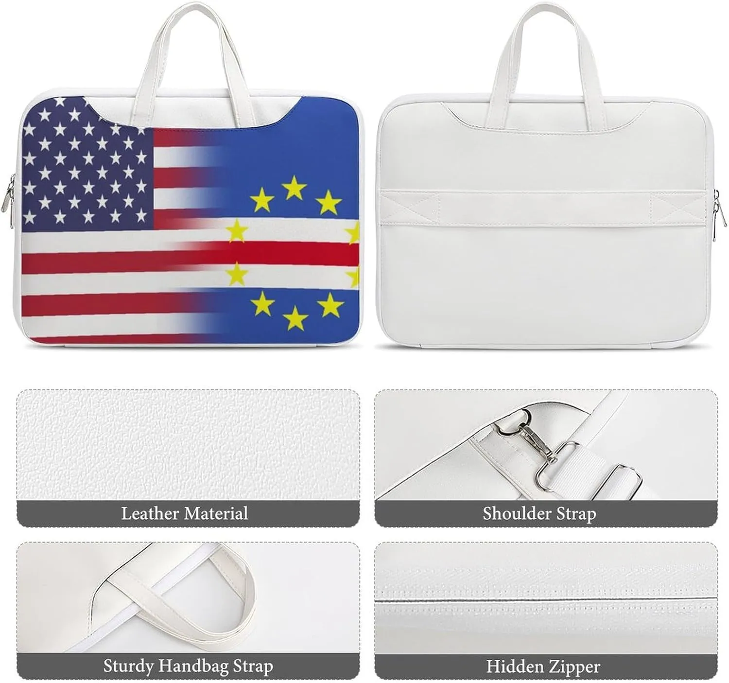 U.S.A Cape Verde Flag Leather Bag Laptop Case Slim Water Resistant Computer Bags with Handle Briefcase for Work