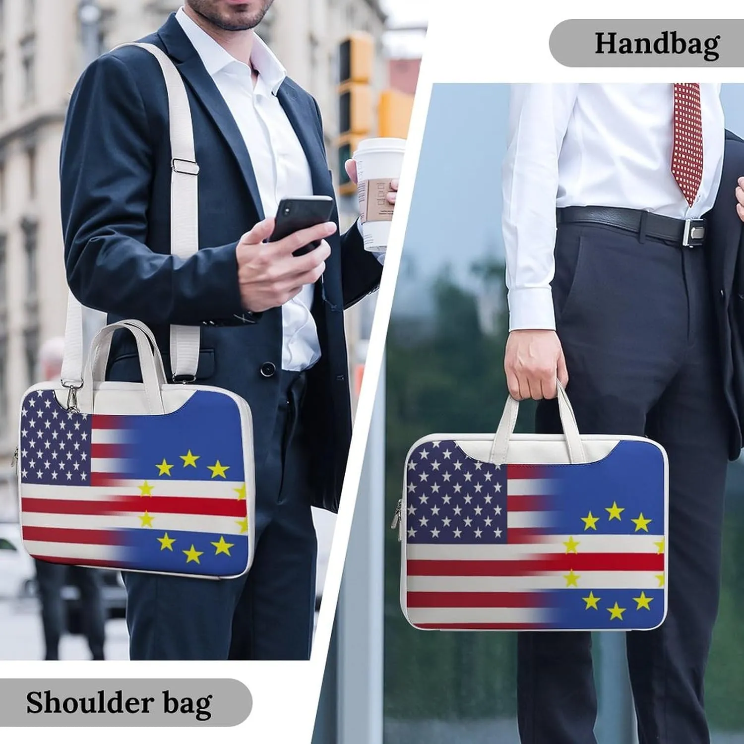 U.S.A Cape Verde Flag Leather Bag Laptop Case Slim Water Resistant Computer Bags with Handle Briefcase for Work