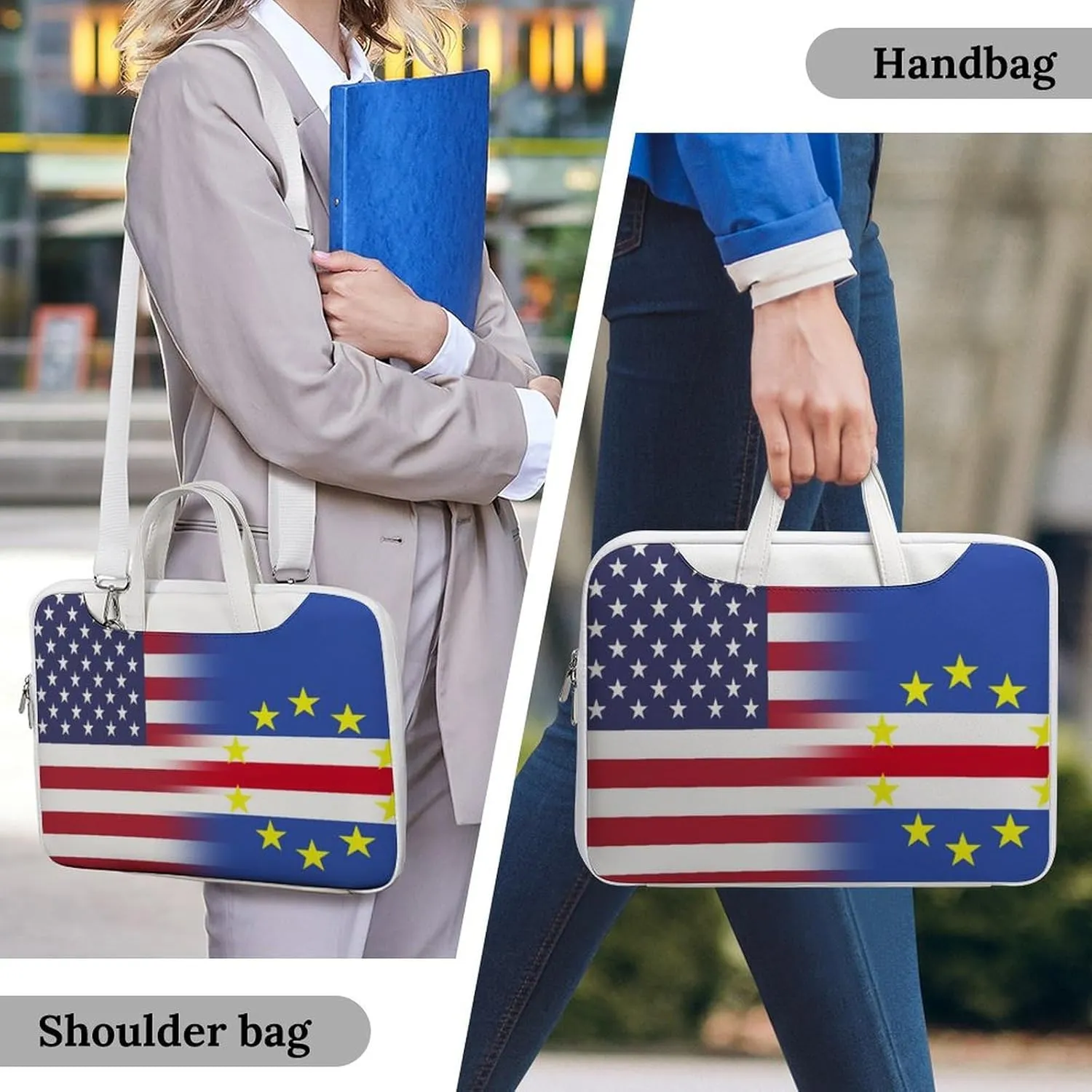 U.S.A Cape Verde Flag Leather Bag Laptop Case Slim Water Resistant Computer Bags with Handle Briefcase for Work