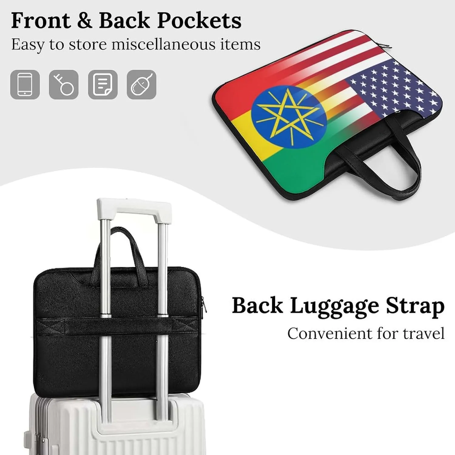 U.S.A Ethiopia Flag Leather Bag Laptop Case Slim Water Resistant Computer Bags with Handle Briefcase for Work