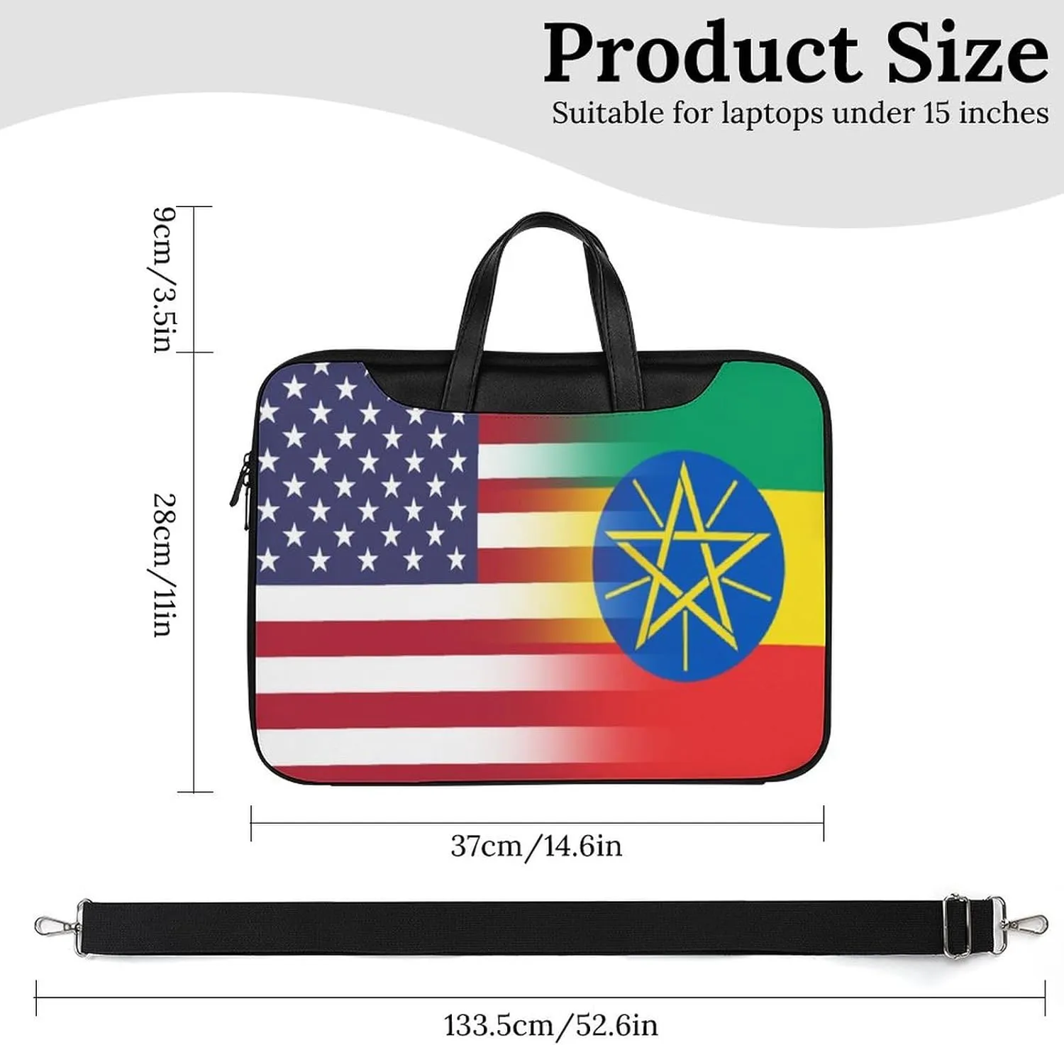 U.S.A Ethiopia Flag Leather Bag Laptop Case Slim Water Resistant Computer Bags with Handle Briefcase for Work