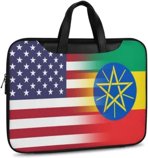 U.S.A Ethiopia Flag Leather Bag Laptop Case Slim Water Resistant Computer Bags with Handle Briefcase for Work