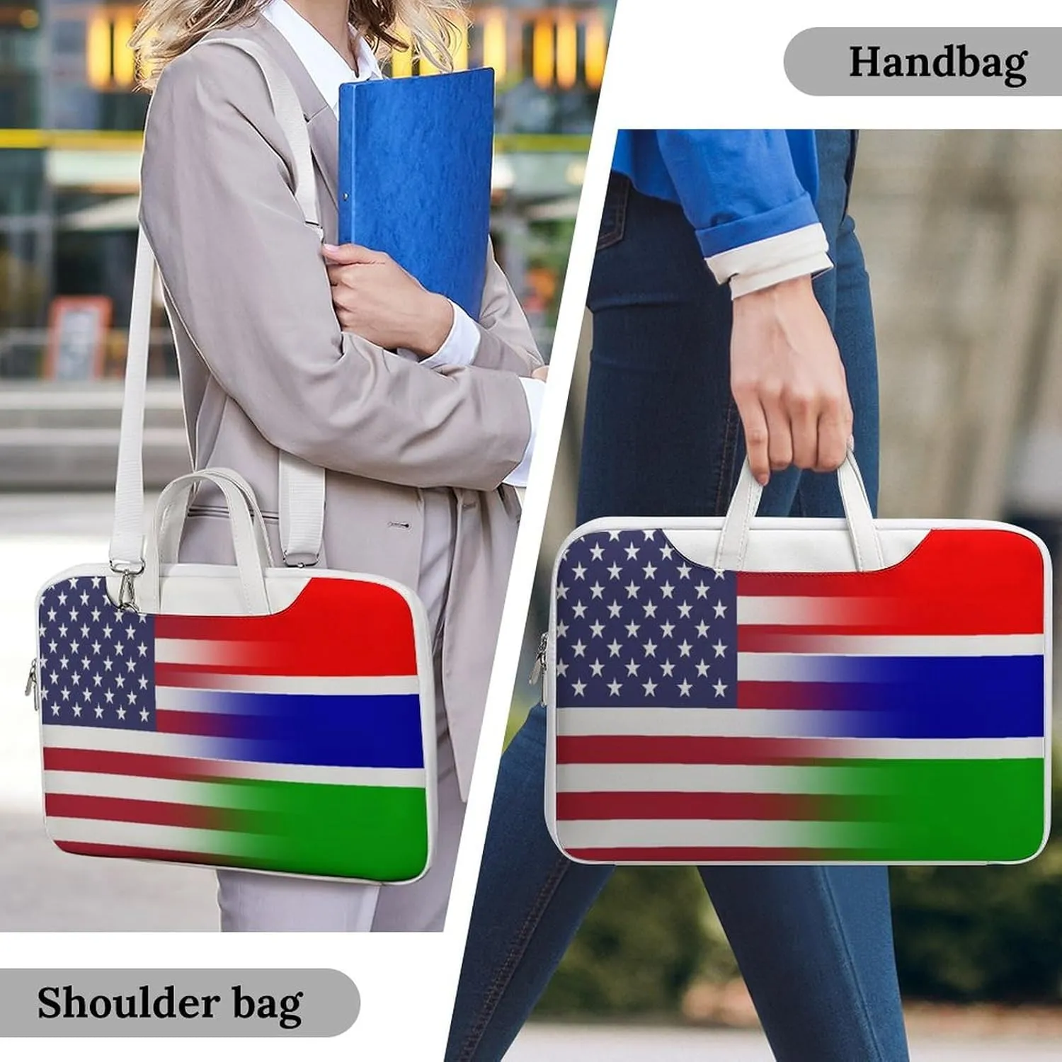 U.S.A Gambia Flag Leather Bag Laptop Case Slim Water Resistant Computer Bags with Handle Briefcase for Work