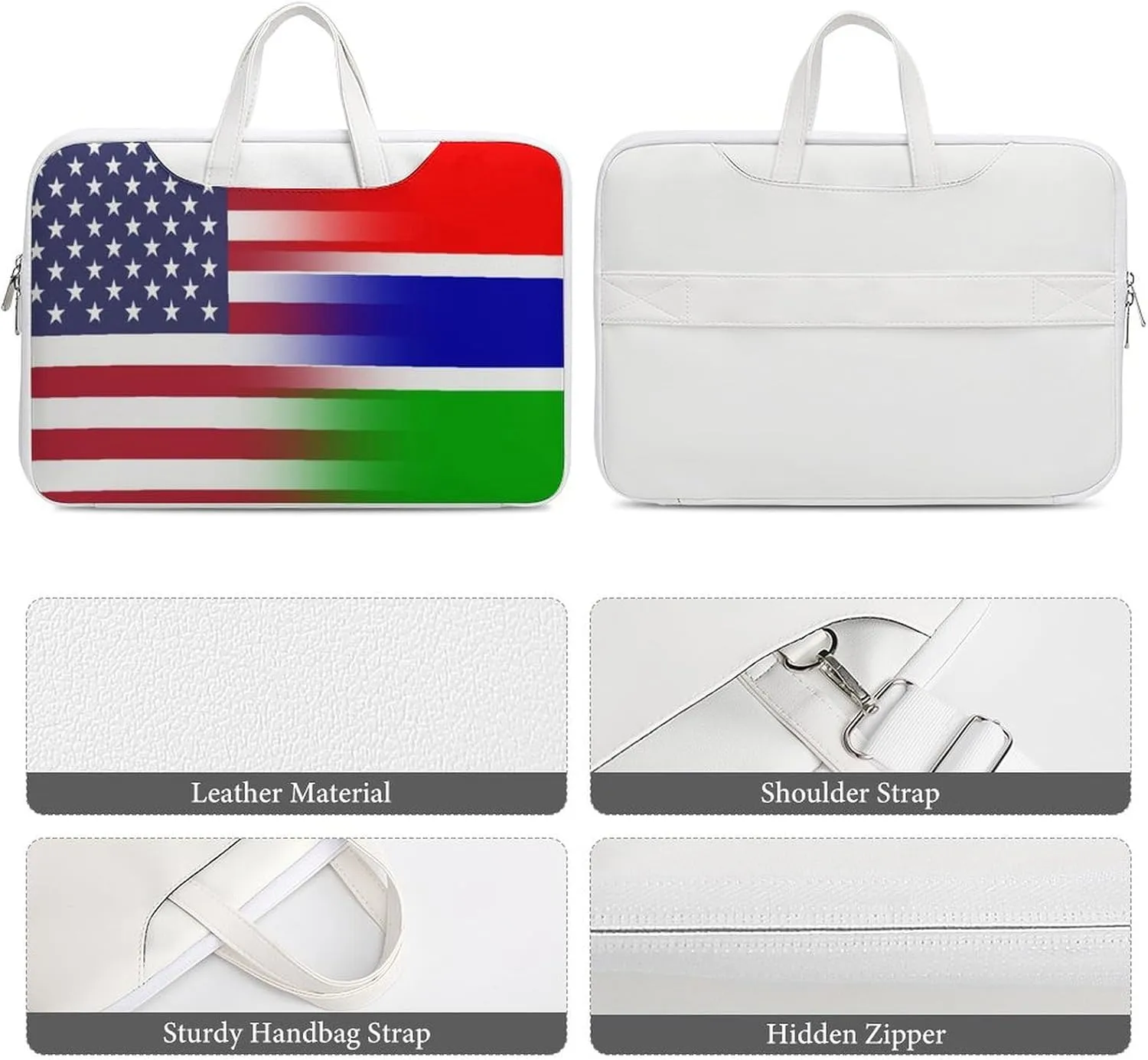 U.S.A Gambia Flag Leather Bag Laptop Case Slim Water Resistant Computer Bags with Handle Briefcase for Work