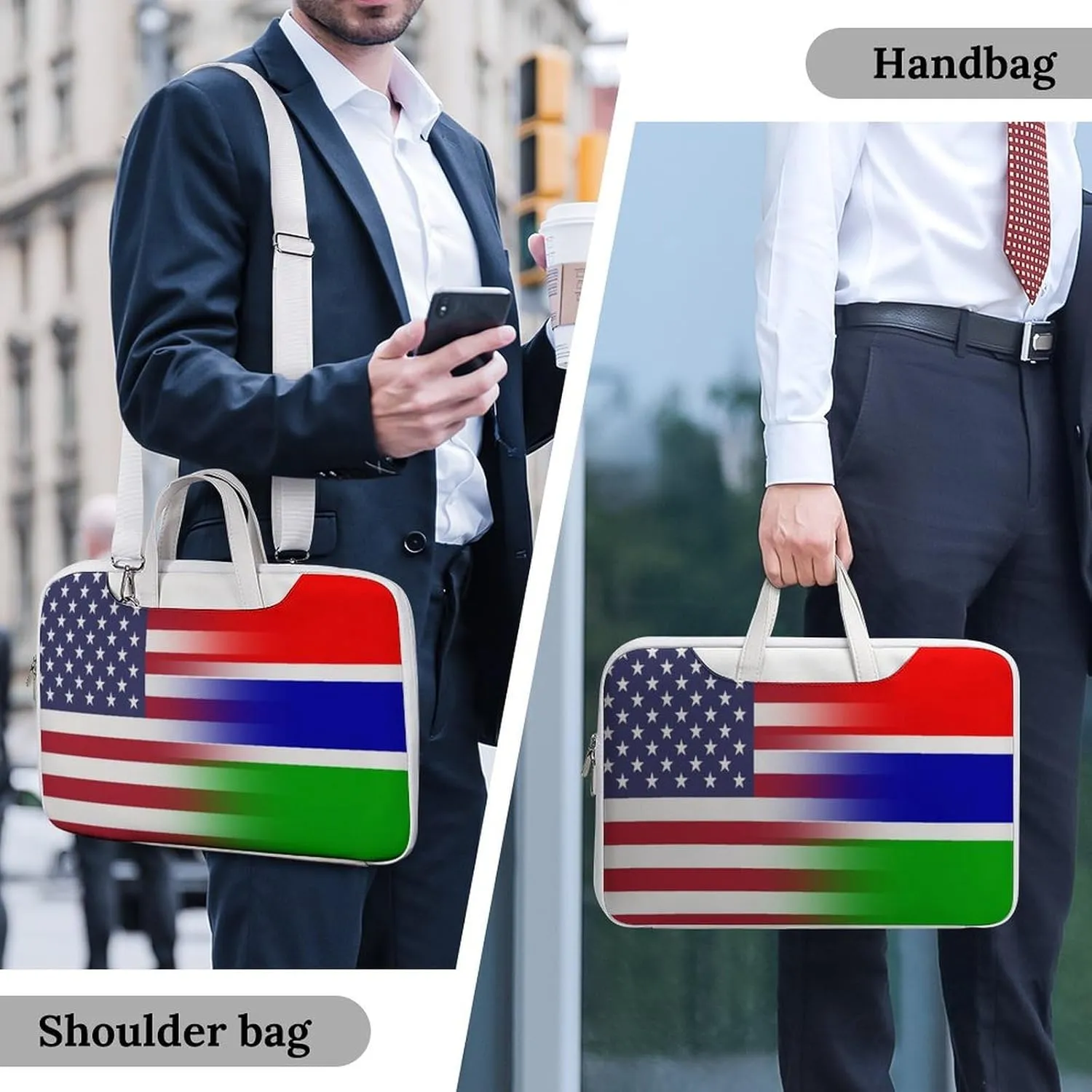 U.S.A Gambia Flag Leather Bag Laptop Case Slim Water Resistant Computer Bags with Handle Briefcase for Work