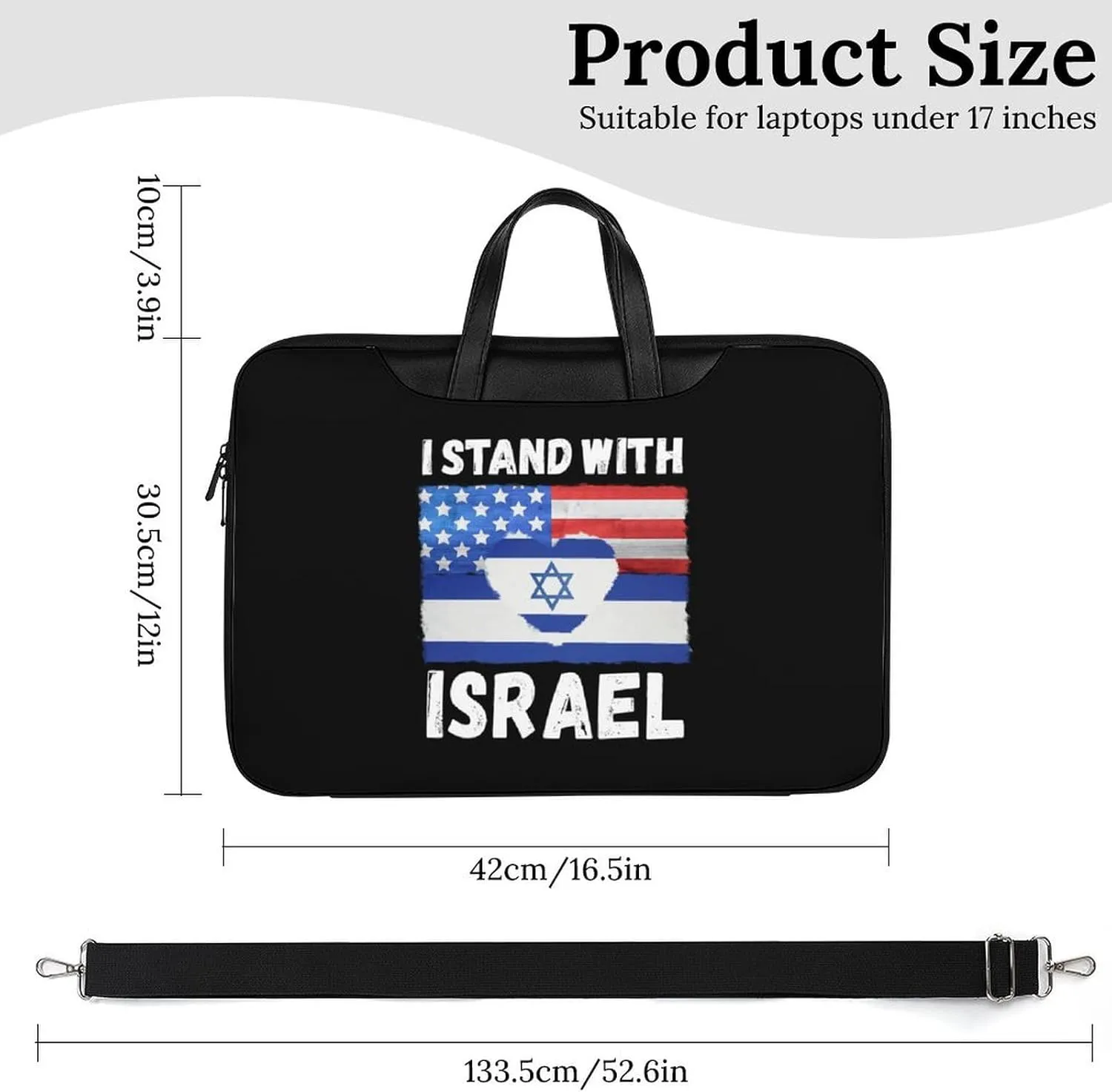 U.S.A Israel Stand with Leather Bag Laptop Case Slim Water Resistant Computer Bags with Handle Briefcase for Work