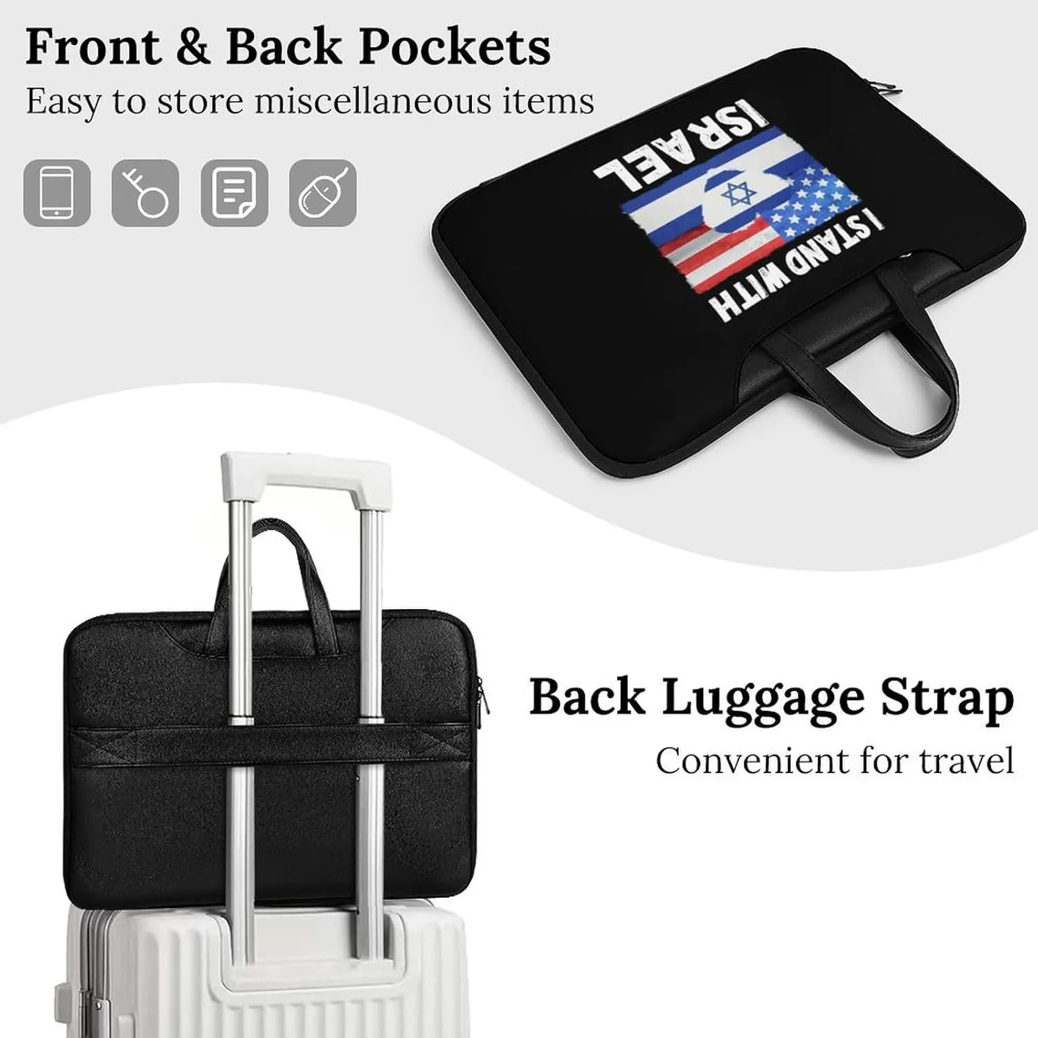 U.S.A Israel Stand with Leather Bag Laptop Case Slim Water Resistant Computer Bags with Handle Briefcase for Work