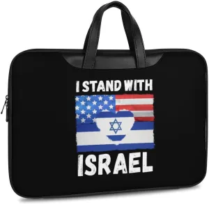 U.S.A Israel Stand with Leather Bag Laptop Case Slim Water Resistant Computer Bags with Handle Briefcase for Work
