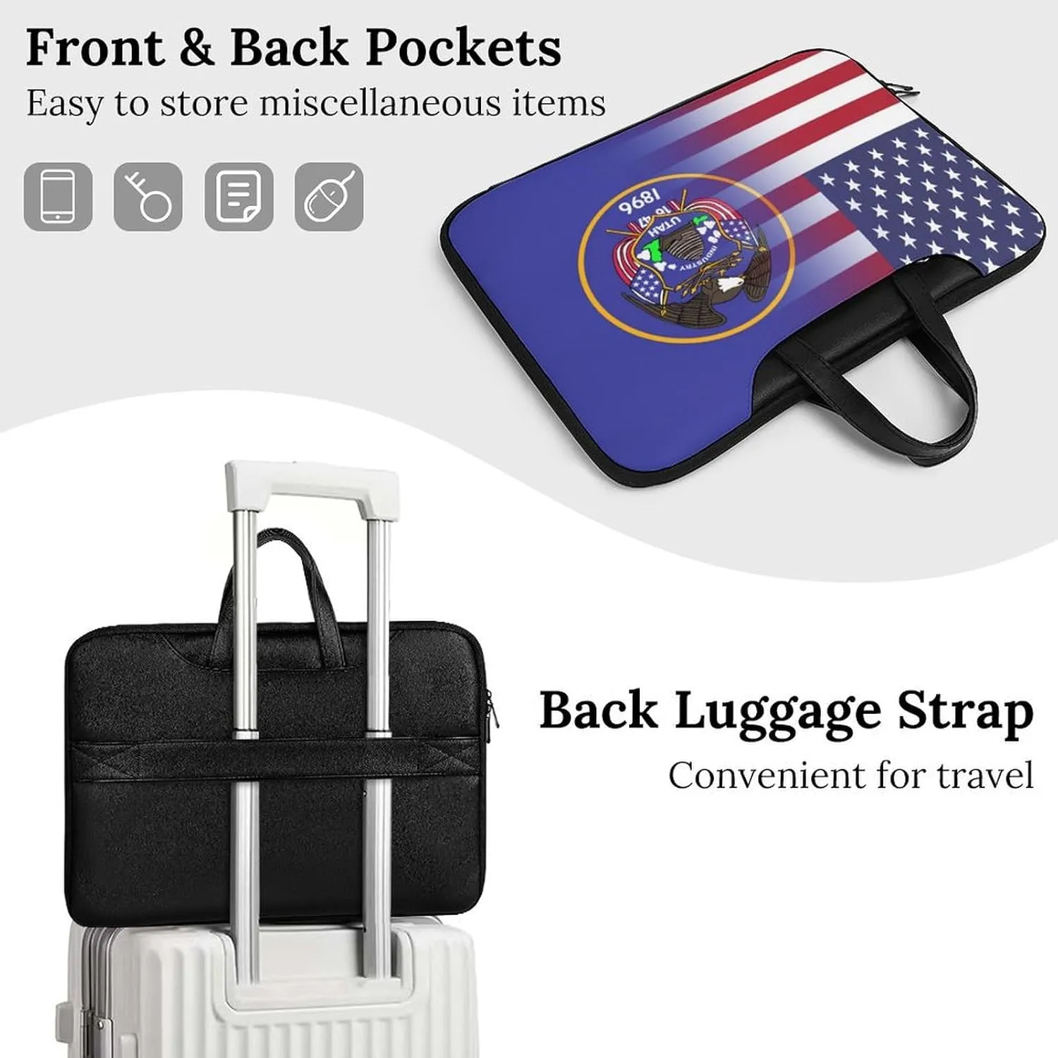U.S.A Utah State Flag Leather Bag Laptop Case Slim Water Resistant Computer Bags with Handle Briefcase for Work