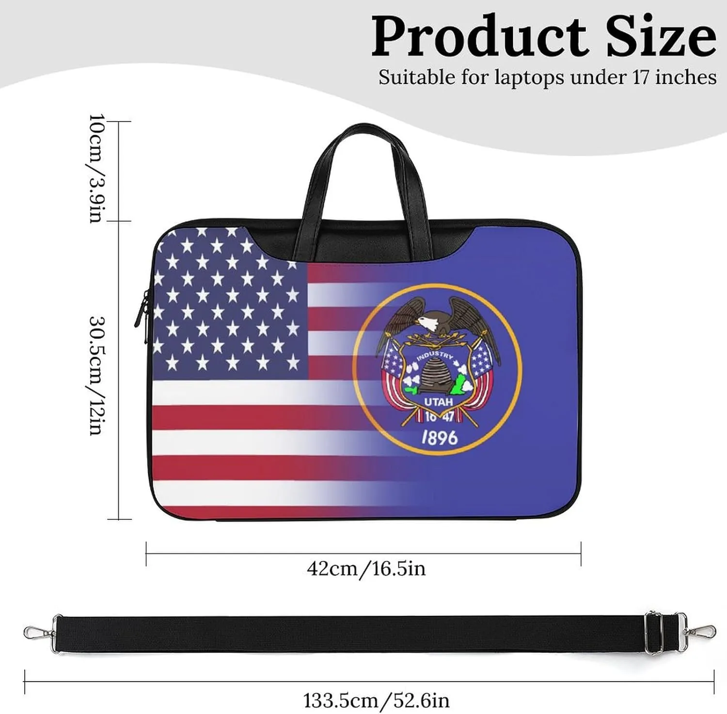 U.S.A Utah State Flag Leather Bag Laptop Case Slim Water Resistant Computer Bags with Handle Briefcase for Work