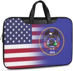 U.S.A Utah State Flag Leather Bag Laptop Case Slim Water Resistant Computer Bags with Handle Briefcase for Work