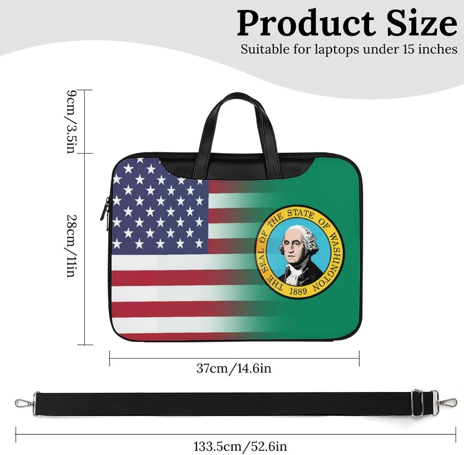 U.S.A Washington State Flag Leather Bag Laptop Case Slim Water Resistant Computer Bags with Handle Briefcase for Work